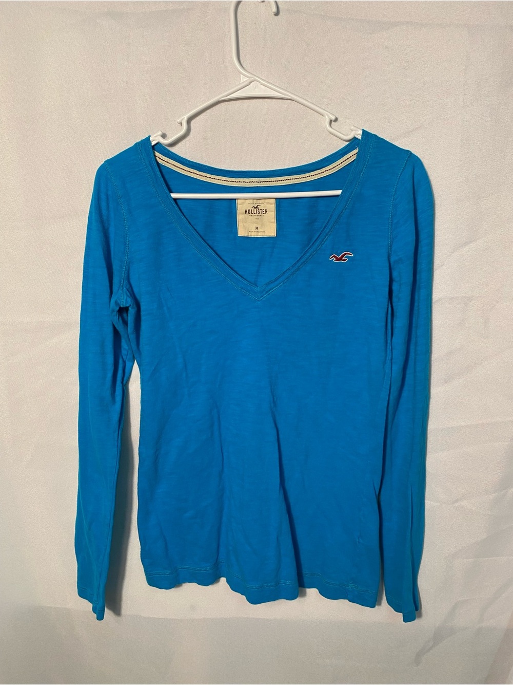 Hollister Y2K Women's V-Neck Long Sleeve Top - Bright Blue